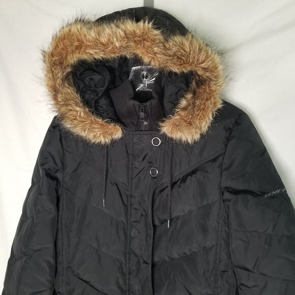 DKNY Active Black Long Puffer Full-Zip Parka Down Jacket Coat Quilted XS - Picture 3 of 12